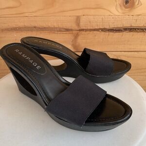 Rampage Y2K Cut Out Wedge Heels Elastic Strap Black 9m Chick Whimsigoth Chunky